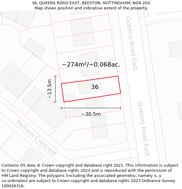 36, QUEENS ROAD EAST, BEESTON, NOTTINGHAM, NG9 2GS: Plot and title map