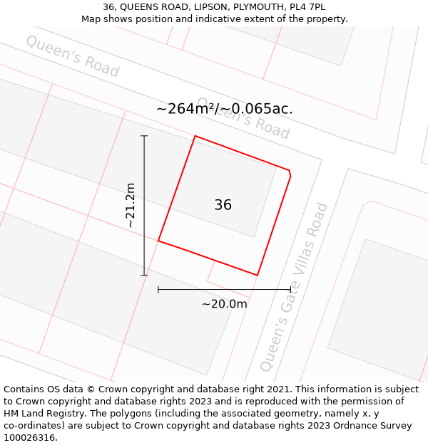 36, QUEENS ROAD, LIPSON, PLYMOUTH, PL4 7PL: Plot and title map