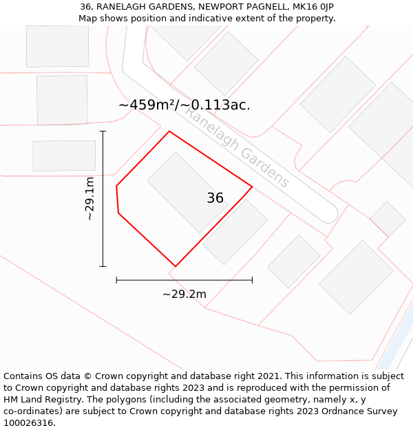 36, RANELAGH GARDENS, NEWPORT PAGNELL, MK16 0JP: Plot and title map