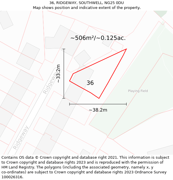 36, RIDGEWAY, SOUTHWELL, NG25 0DU: Plot and title map