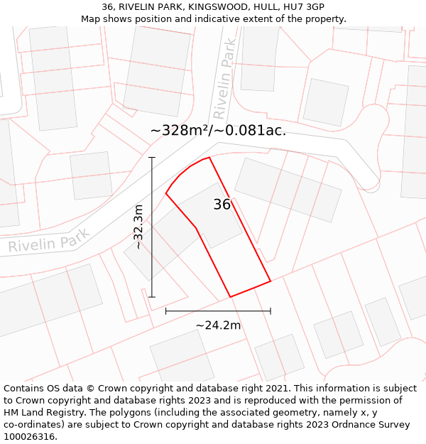 36, RIVELIN PARK, KINGSWOOD, HULL, HU7 3GP: Plot and title map