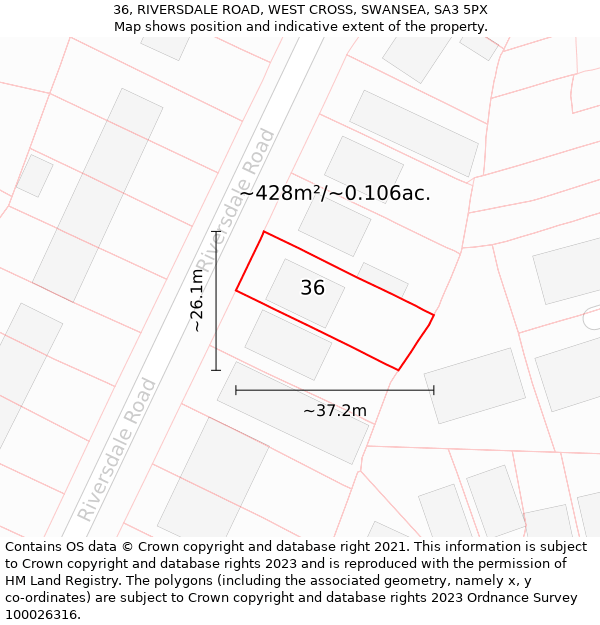 36, RIVERSDALE ROAD, WEST CROSS, SWANSEA, SA3 5PX: Plot and title map