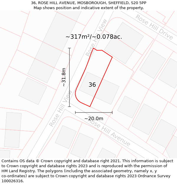 36, ROSE HILL AVENUE, MOSBOROUGH, SHEFFIELD, S20 5PP: Plot and title map