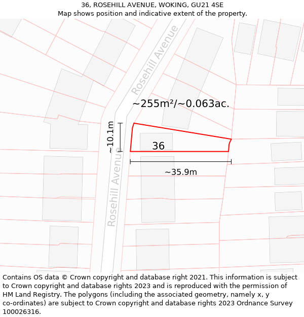 36, ROSEHILL AVENUE, WOKING, GU21 4SE: Plot and title map