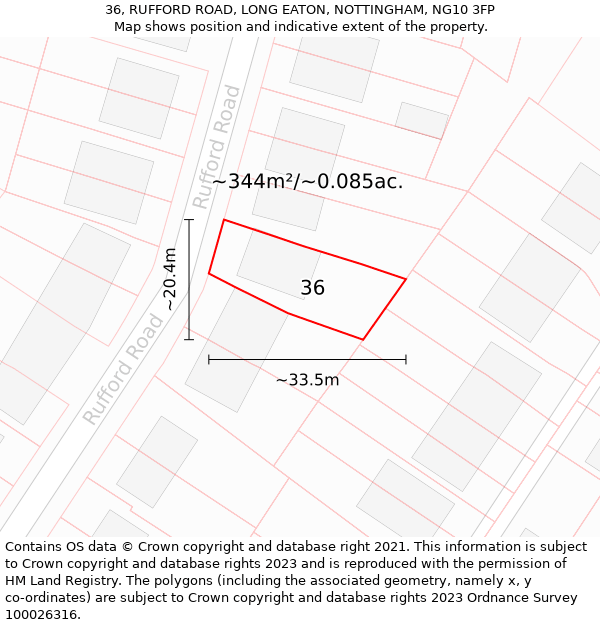 36, RUFFORD ROAD, LONG EATON, NOTTINGHAM, NG10 3FP: Plot and title map