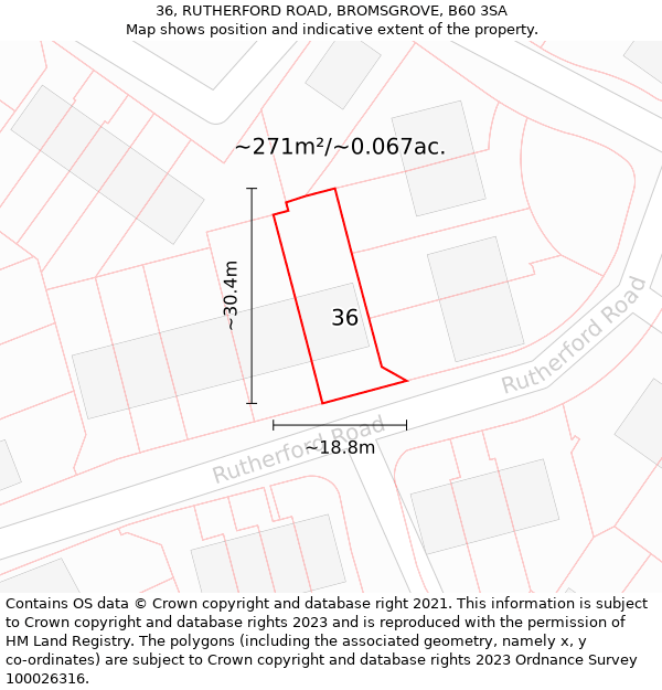 36, RUTHERFORD ROAD, BROMSGROVE, B60 3SA: Plot and title map