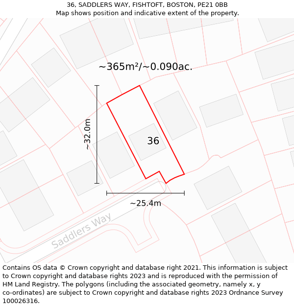 36, SADDLERS WAY, FISHTOFT, BOSTON, PE21 0BB: Plot and title map