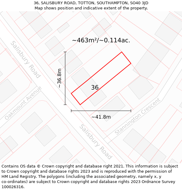 36, SALISBURY ROAD, TOTTON, SOUTHAMPTON, SO40 3JD: Plot and title map