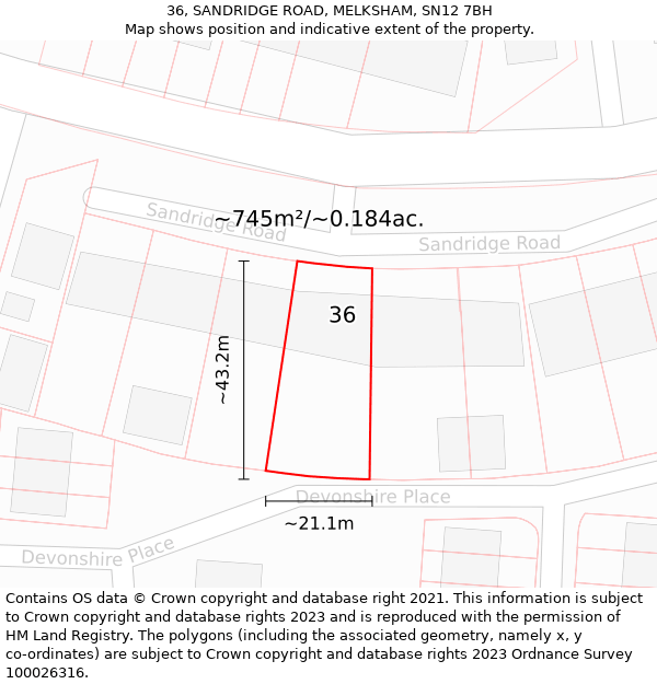 36, SANDRIDGE ROAD, MELKSHAM, SN12 7BH: Plot and title map