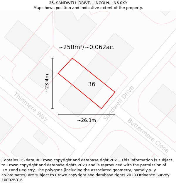 36, SANDWELL DRIVE, LINCOLN, LN6 0XY: Plot and title map