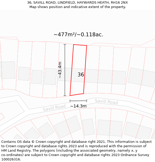 36, SAVILL ROAD, LINDFIELD, HAYWARDS HEATH, RH16 2NX: Plot and title map