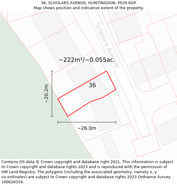 36, SCHOLARS AVENUE, HUNTINGDON, PE29 6GP: Plot and title map