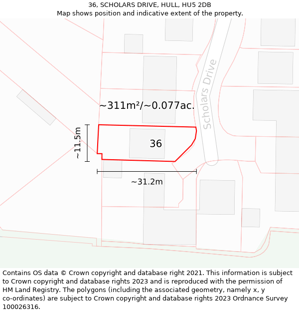 36, SCHOLARS DRIVE, HULL, HU5 2DB: Plot and title map