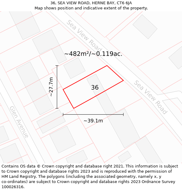 36, SEA VIEW ROAD, HERNE BAY, CT6 6JA: Plot and title map