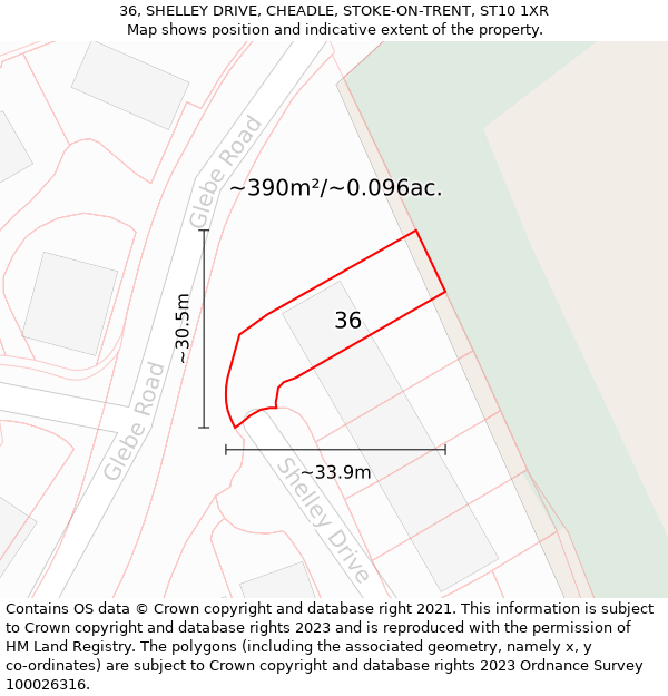 36, SHELLEY DRIVE, CHEADLE, STOKE-ON-TRENT, ST10 1XR: Plot and title map