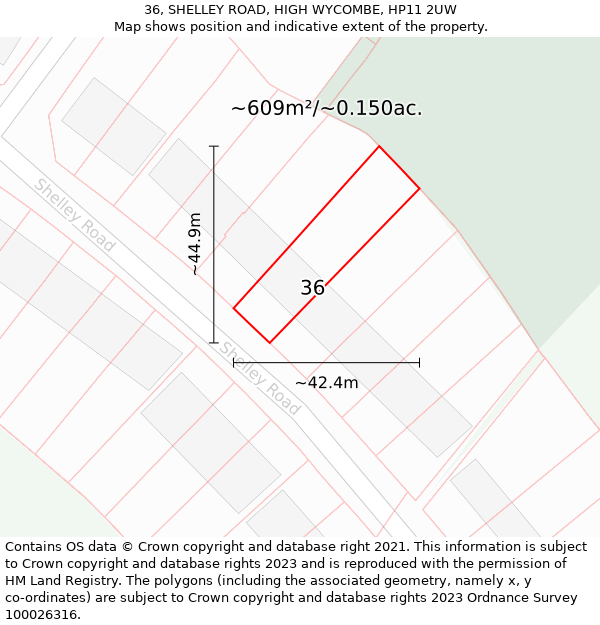 36, SHELLEY ROAD, HIGH WYCOMBE, HP11 2UW: Plot and title map