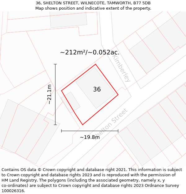 36, SHELTON STREET, WILNECOTE, TAMWORTH, B77 5DB: Plot and title map