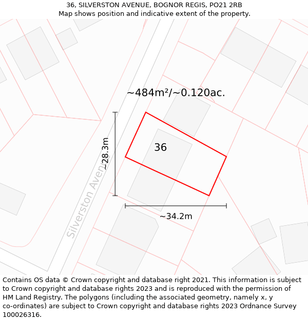 36, SILVERSTON AVENUE, BOGNOR REGIS, PO21 2RB: Plot and title map