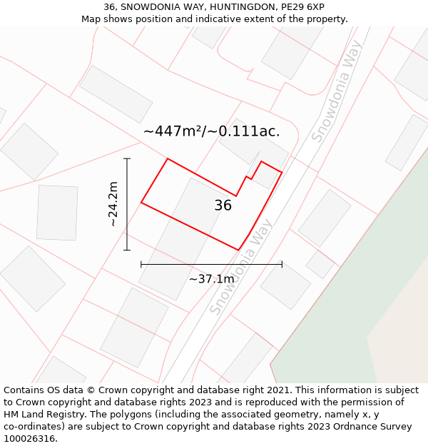 36, SNOWDONIA WAY, HUNTINGDON, PE29 6XP: Plot and title map