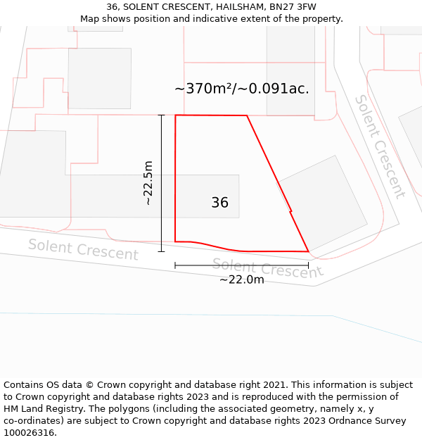 36, SOLENT CRESCENT, HAILSHAM, BN27 3FW: Plot and title map