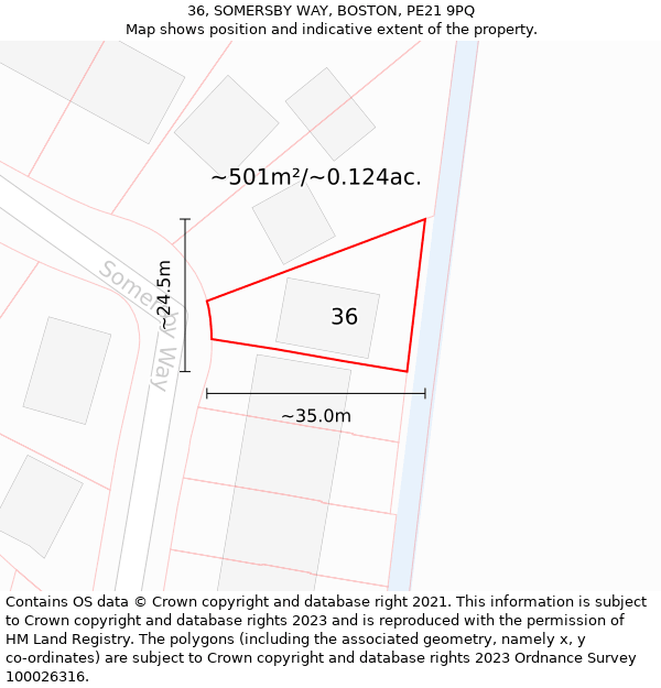 36, SOMERSBY WAY, BOSTON, PE21 9PQ: Plot and title map