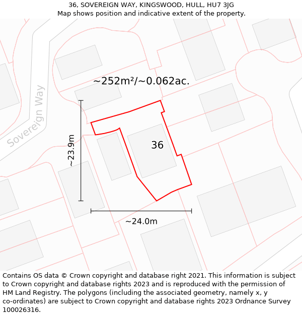 36, SOVEREIGN WAY, KINGSWOOD, HULL, HU7 3JG: Plot and title map