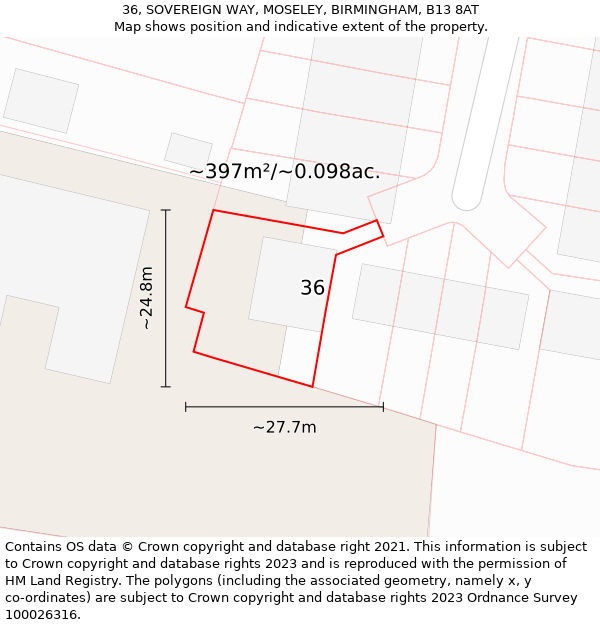 36, SOVEREIGN WAY, MOSELEY, BIRMINGHAM, B13 8AT: Plot and title map