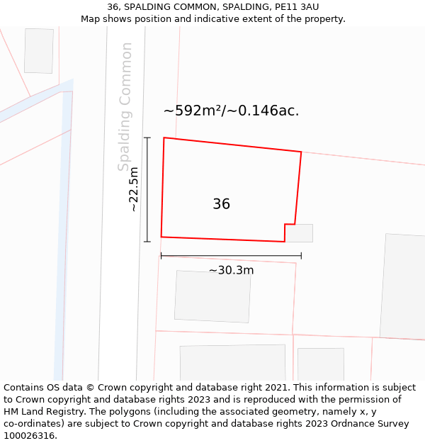 36, SPALDING COMMON, SPALDING, PE11 3AU: Plot and title map