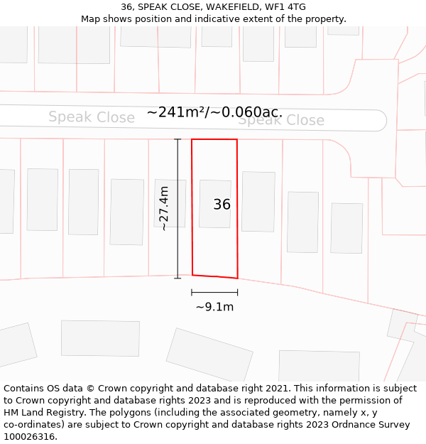 36, SPEAK CLOSE, WAKEFIELD, WF1 4TG: Plot and title map