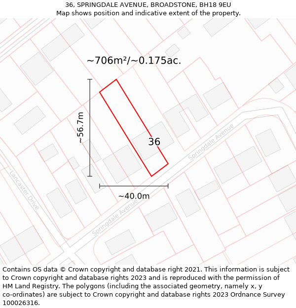 36, SPRINGDALE AVENUE, BROADSTONE, BH18 9EU: Plot and title map