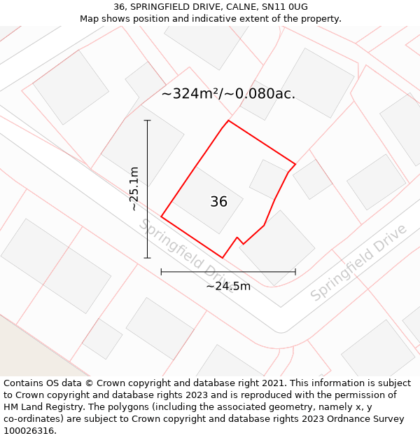 36, SPRINGFIELD DRIVE, CALNE, SN11 0UG: Plot and title map