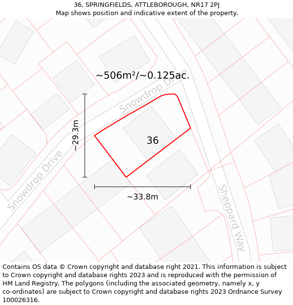 36, SPRINGFIELDS, ATTLEBOROUGH, NR17 2PJ: Plot and title map