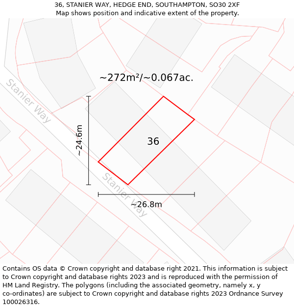 36, STANIER WAY, HEDGE END, SOUTHAMPTON, SO30 2XF: Plot and title map