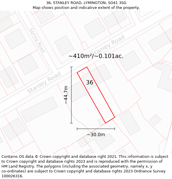 36, STANLEY ROAD, LYMINGTON, SO41 3SG: Plot and title map