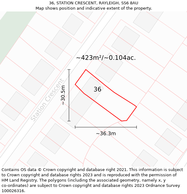 36, STATION CRESCENT, RAYLEIGH, SS6 8AU: Plot and title map