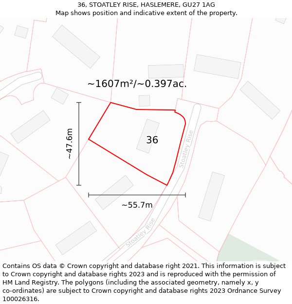 36, STOATLEY RISE, HASLEMERE, GU27 1AG: Plot and title map