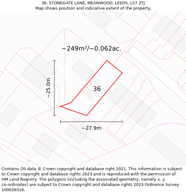 36, STONEGATE LANE, MEANWOOD, LEEDS, LS7 2TJ: Plot and title map