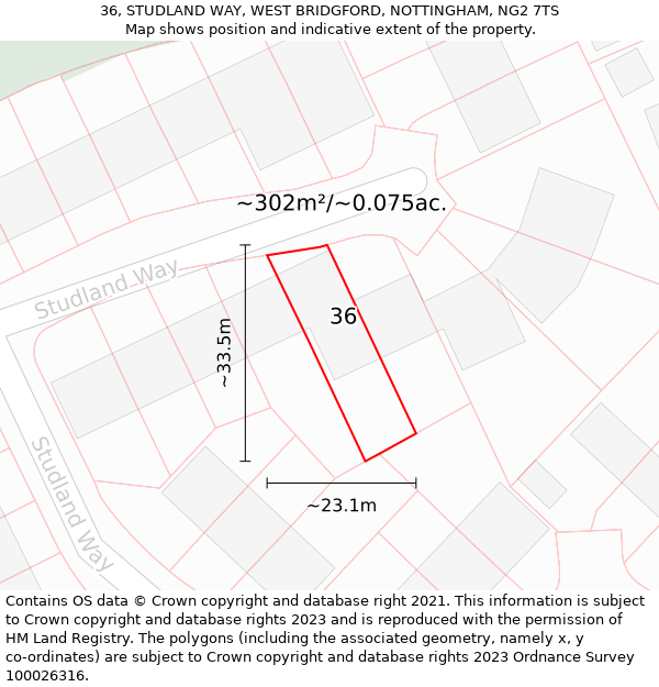 36, STUDLAND WAY, WEST BRIDGFORD, NOTTINGHAM, NG2 7TS: Plot and title map