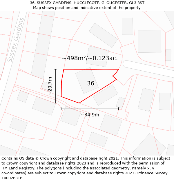 36, SUSSEX GARDENS, HUCCLECOTE, GLOUCESTER, GL3 3ST: Plot and title map