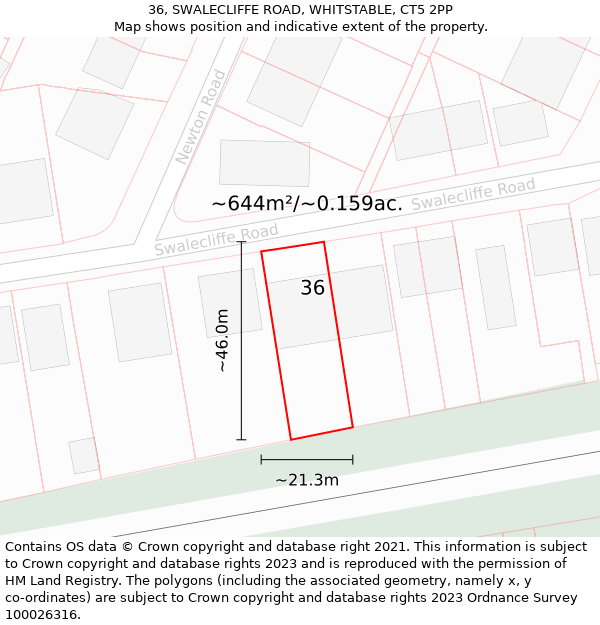 36, SWALECLIFFE ROAD, WHITSTABLE, CT5 2PP: Plot and title map