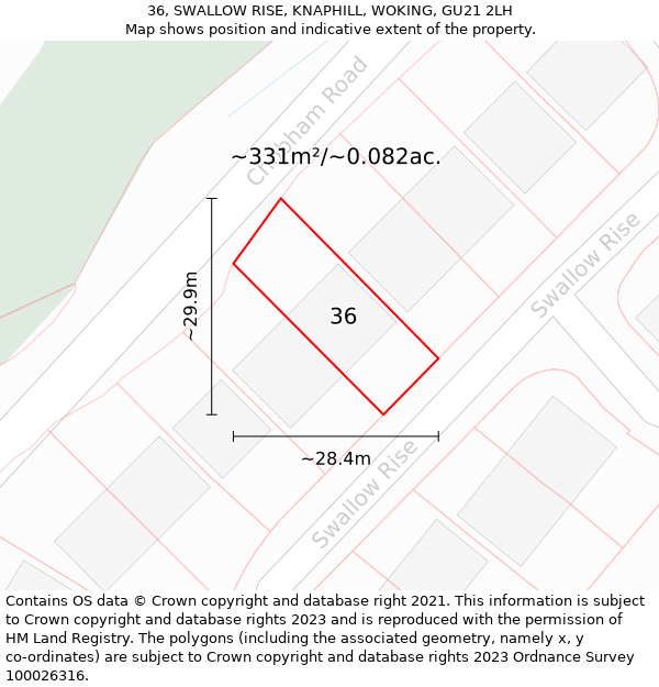 36, SWALLOW RISE, KNAPHILL, WOKING, GU21 2LH: Plot and title map