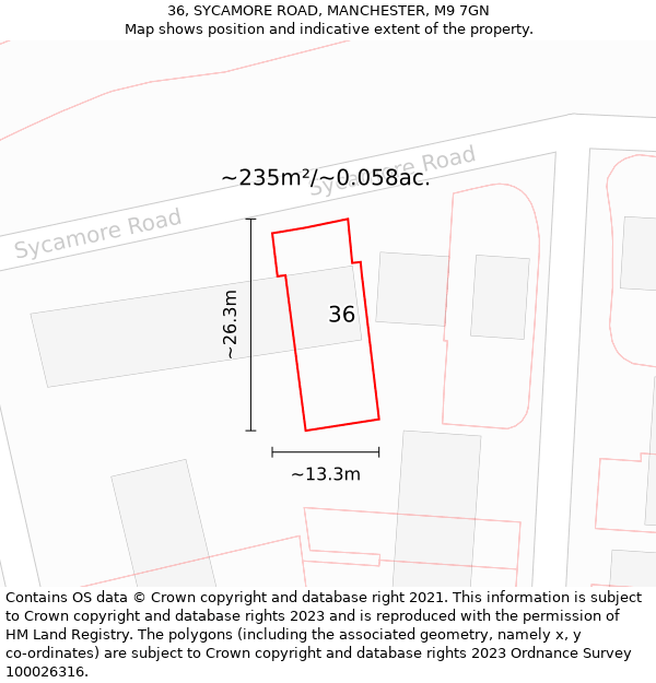 36, SYCAMORE ROAD, MANCHESTER, M9 7GN: Plot and title map