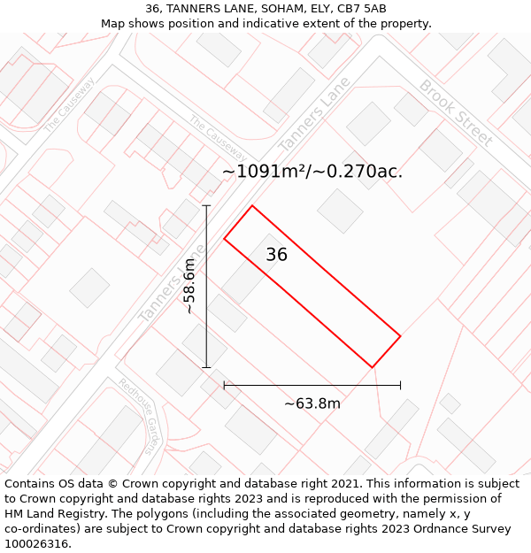 36, TANNERS LANE, SOHAM, ELY, CB7 5AB: Plot and title map