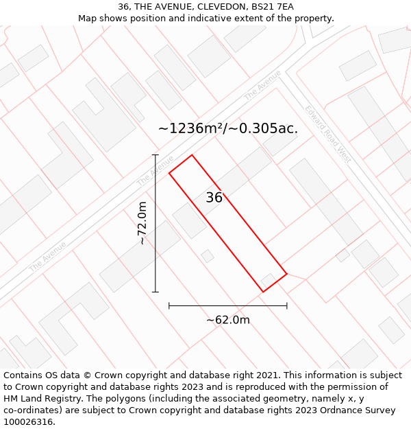 36, THE AVENUE, CLEVEDON, BS21 7EA: Plot and title map