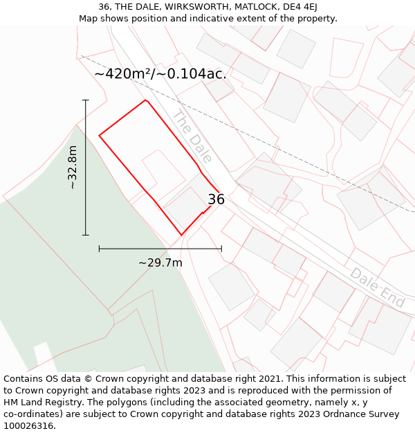 36, THE DALE, WIRKSWORTH, MATLOCK, DE4 4EJ: Plot and title map