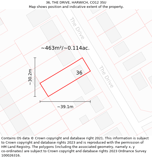 36, THE DRIVE, HARWICH, CO12 3SU: Plot and title map