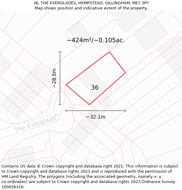 36, THE EVERGLADES, HEMPSTEAD, GILLINGHAM, ME7 3PY: Plot and title map