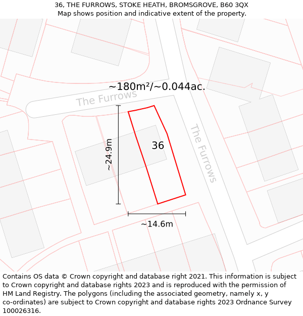 36, THE FURROWS, STOKE HEATH, BROMSGROVE, B60 3QX: Plot and title map