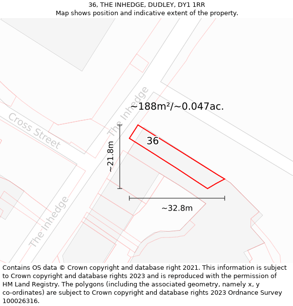 36, THE INHEDGE, DUDLEY, DY1 1RR: Plot and title map