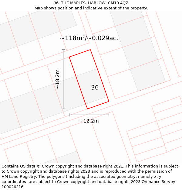 36, THE MAPLES, HARLOW, CM19 4QZ: Plot and title map